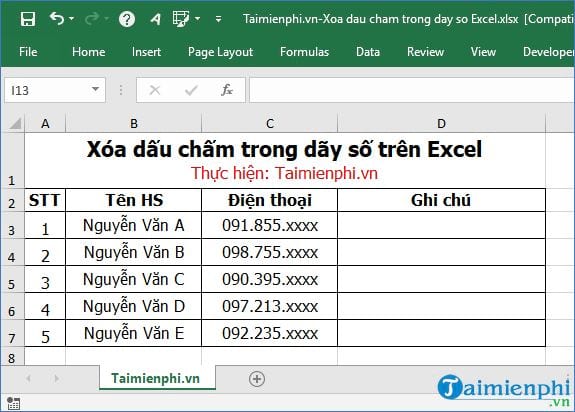 cach xoa dau cham trong day so tren excel 2