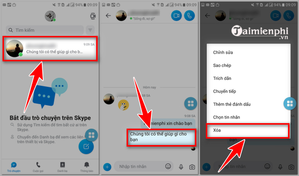 Cách xóa tin nhắn Skype trên điện thoại