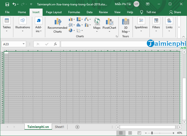 Cách xóa trang trắng trong Excel 2019