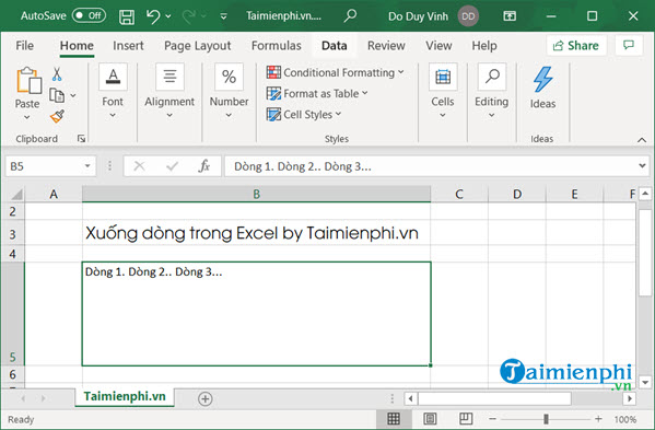 Cách xuống dòng trong Excel