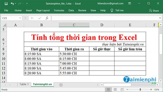 Công thức tính tổng thời gian trong Excel, cộng thời gian