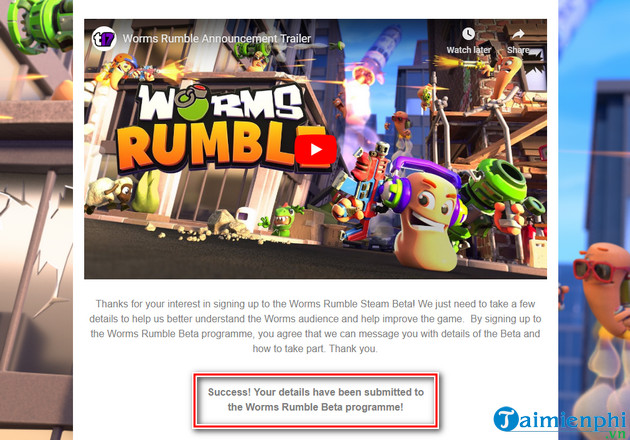 dang ky choi truoc game worms rumble 2