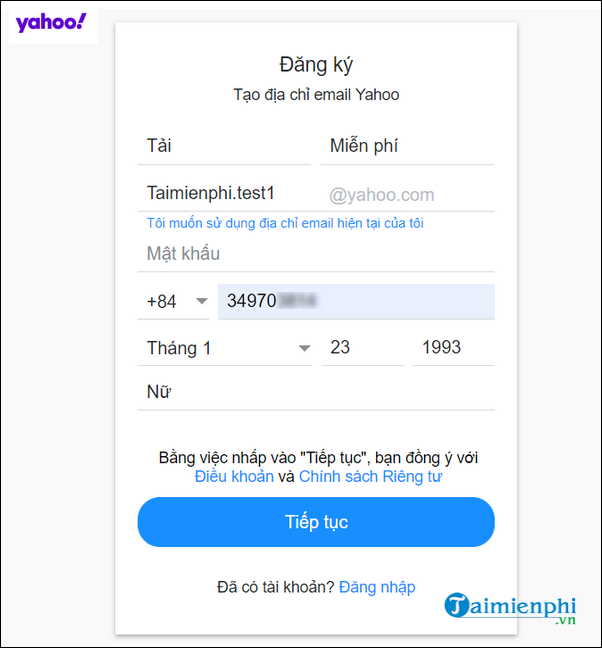 Dang ky tai khoan Yahoo mail