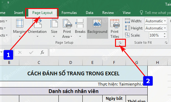 Cách đánh số trang trong Excel