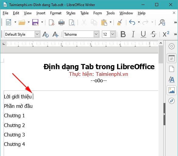 dinh dang tab trong libreoffice 2