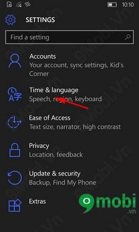 doi ngon ngu tieng Viet Anh tren Windows 10 Mobile