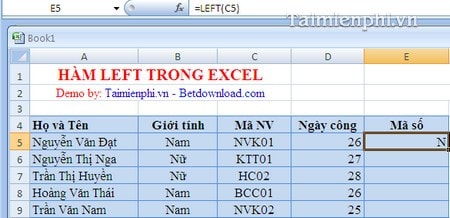 Hàm LEFT trong Excel, cắt chuỗi ký tự bên trái