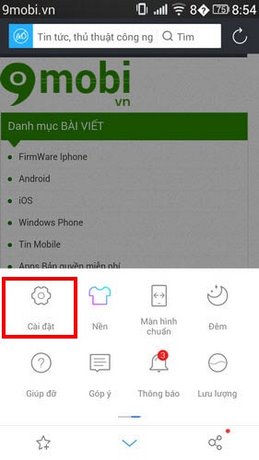 UC Browser - Xóa cookie, cache trình duyệt