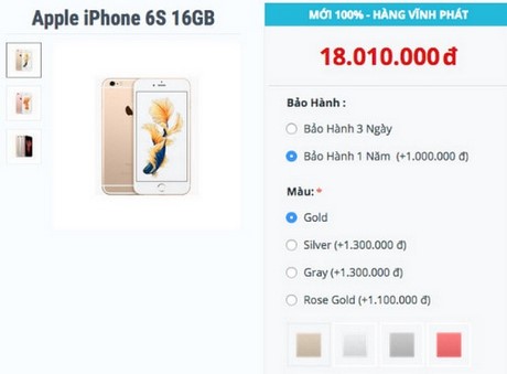 gia iphone 6s mau hong