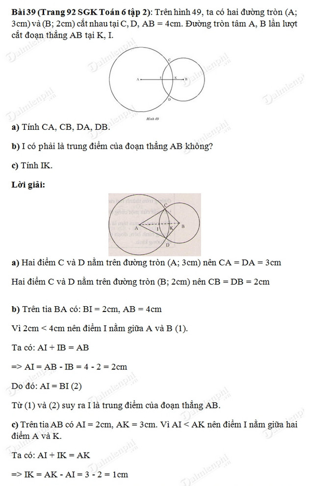 Giải toán lớp 6 tập 2 trang 91, 92, 93 Đường tròn