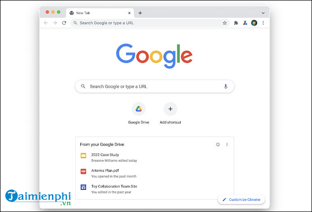 google chrome se hien thi cac de xuat ve tep drive tren trang tab moi
