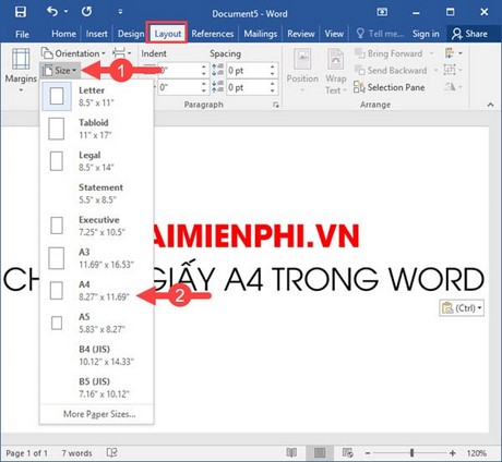 Cách chọn khổ giấy A4 trong word