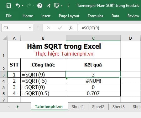 ham sqrt excel