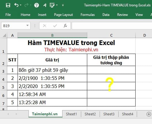 Hàm TIMEVALUE trong Excel