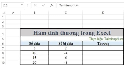 ham tinh thuong trong excel