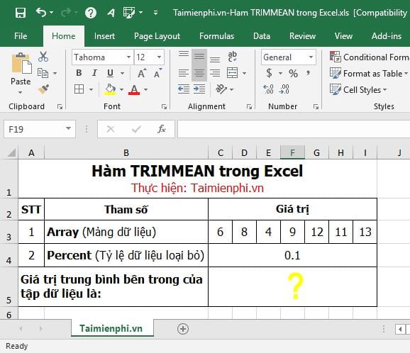 Hàm TRIMMEAN trong Excel