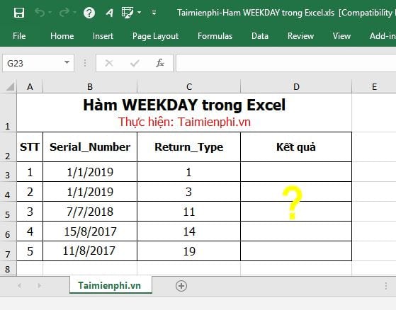 Hàm WEEKDAY trong Excel