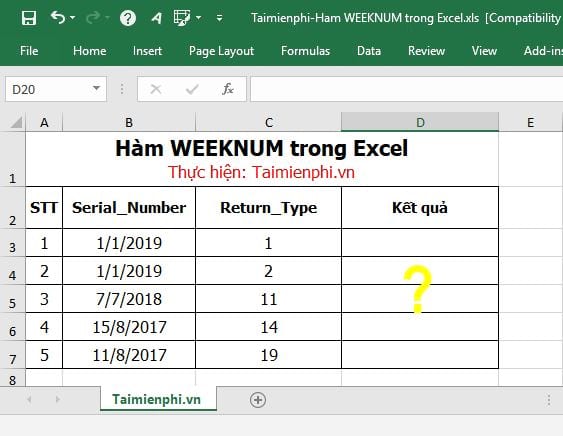 Hàm WEEKNUM trong Excel
