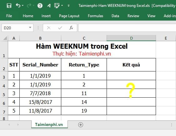 ham weeknum excel 