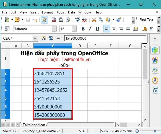 Hiện dấu phẩy phân cách hàng nghìn trong OpenOffice