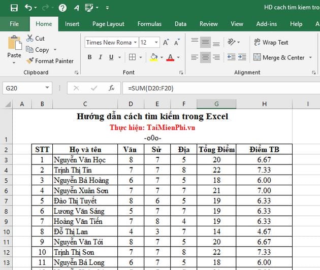 Hướng dẫn cách tìm kiếm trong Excel