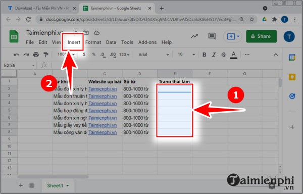 Hướng dẫn chèn checkbox trên Google Sheets, Google Trang tính