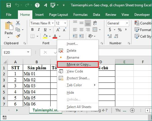 Hướng dẫn copy sheet từ file Excel này sang file Excel khác