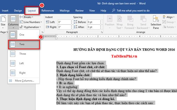 Hướng dẫn định dạng cột văn bản trong Word