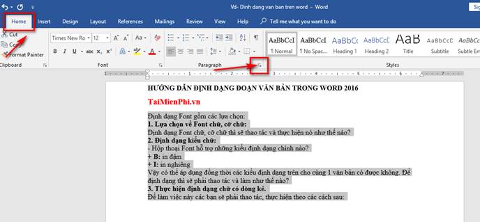 huong dan dinh dang doan van ban trong word 2