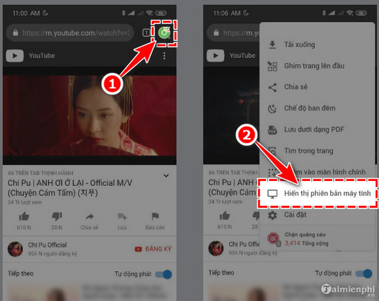 Huong Dan listens to youtube music when installing coc coc elephant screen for android and ios 2