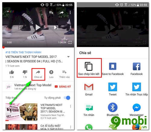 Cách copy link Youtube từ app Youtube trên điện thoại iPhone, Android