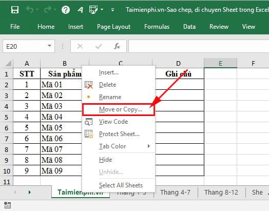 Hướng dẫn sao chép, di chuyển Sheet trong Excel