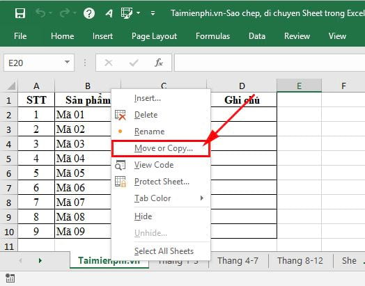 huong dan sao chep di chuyen sheet trong excel 2