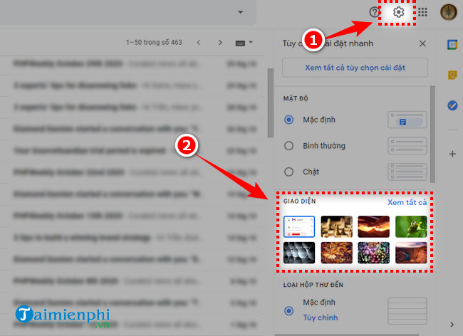 Cách đổi hình nền gmail, thay theme hòm thư gmail trên máy tính