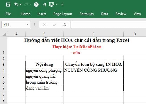 Hướng dẫn viết HOA chữ cái đầu trong Excel 1