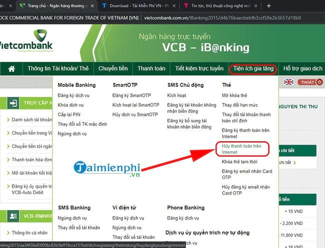 huy dang ky thanh toan the tren internet vietcombank 2