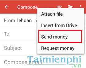 gui va nhan tien thong qua ung dung gmail tren di dong