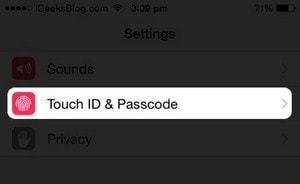 xoá vân tay trong Touch ID