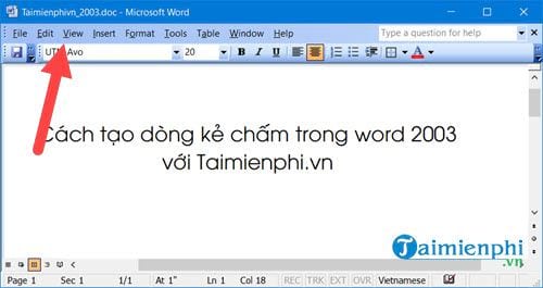 Cách tạo dòng kẻ chấm trong word 2003