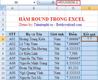 ham round trong excel