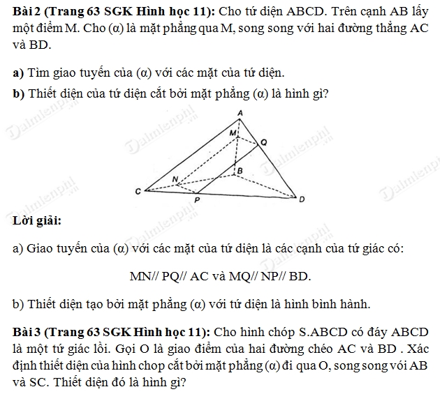 Giải toán lớp 11 Bài 1, 2, 3 trang 63 SGK Hình Học - Đường thẳng và mặt phẳng song song