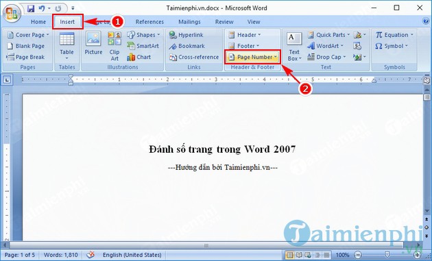 Cách đánh số trang trong Word 2007, ẩn trang đầu