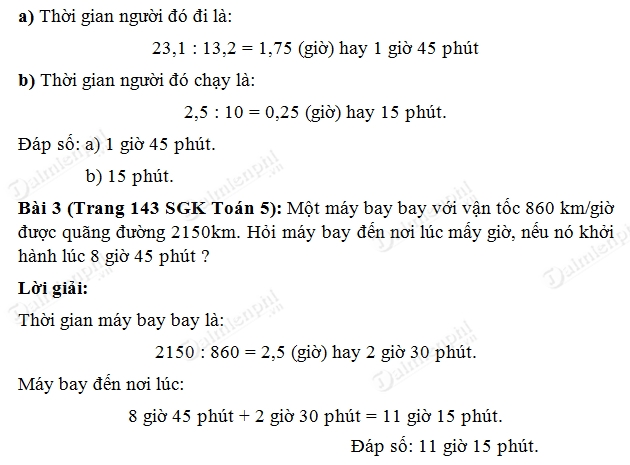 Giải toán lớp 5 Bài 1, 2, 3 trang 143 SGK- Thời gian