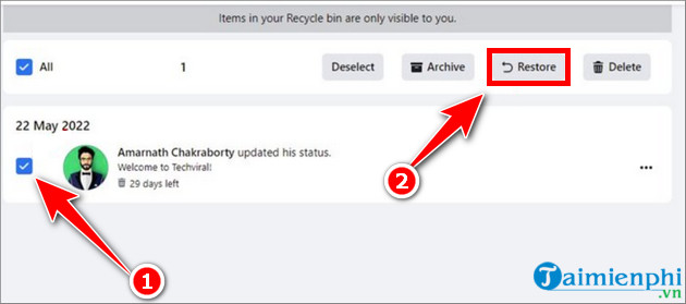 Khôi phục bài đăng đã xóa trên Facebook Fanpage dễ dàng trên điện thoại, máy tính 21 bai dang da xoa tren facebook co lay lai duoc khong
