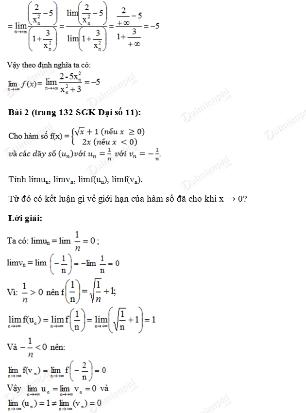 Giải Toán lớp 11 Bài 1, 2, 3, 4, 5, 6, 7 trang 132, 133 SGK Đại Số - Giới hạn của hàm số