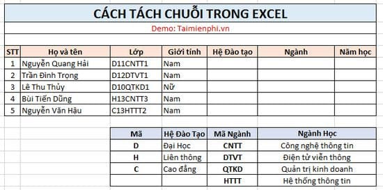 Cách tách chuỗi trong Excel