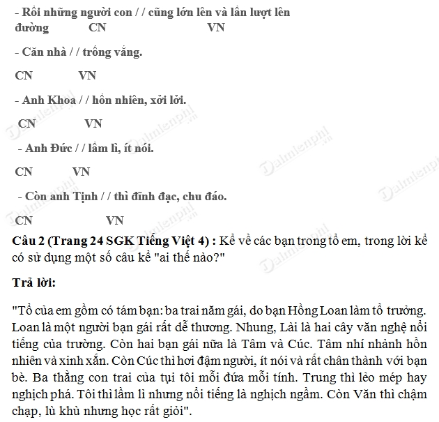 Soạn Tiếng Việt lớp 4 - Luyện từ và câu kể Ai thế nào?