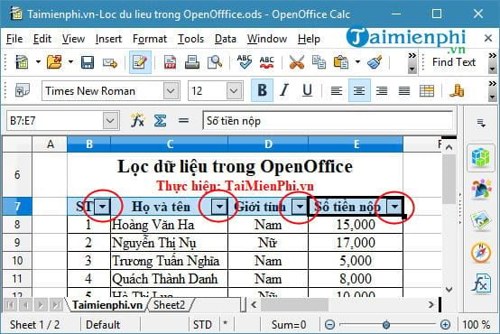 Lọc dữ liệu trong OpenOffice