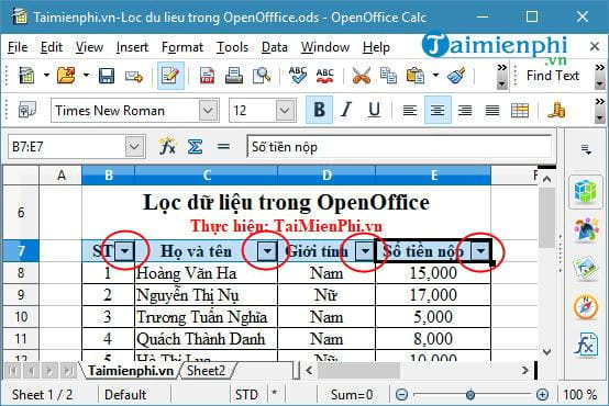 loc du lieu trong openoffice 2