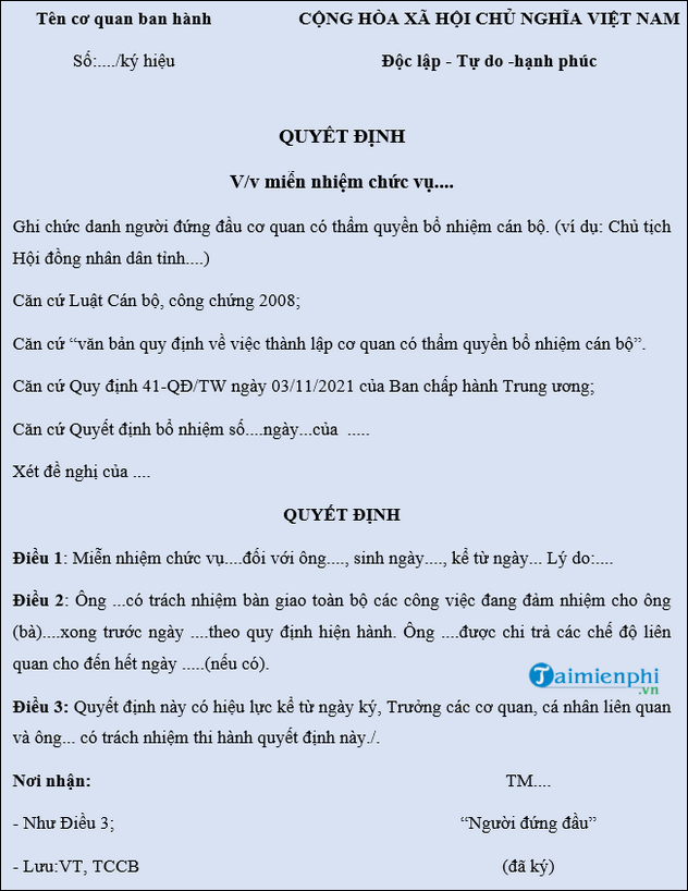 mau quyet dinh mien nhiem can bo chi tiet ve cach viet 2